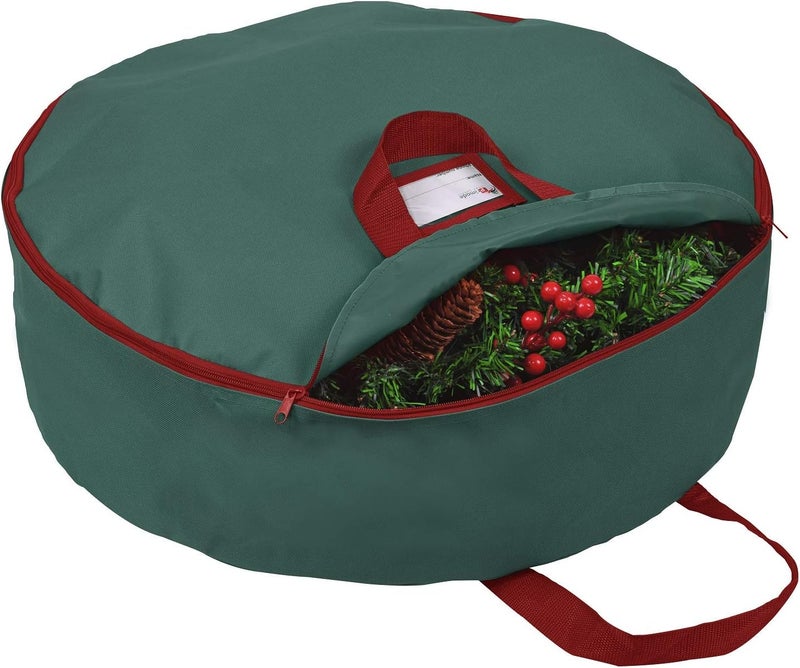 Primode Heavy Duty Christmas Wreath Storage Bag 48" - Handles Made Of Durable 600D Oxford Polyester Material Storage Bag Extra Large 48” Holiday Wreaths Container (Green) - Image 1